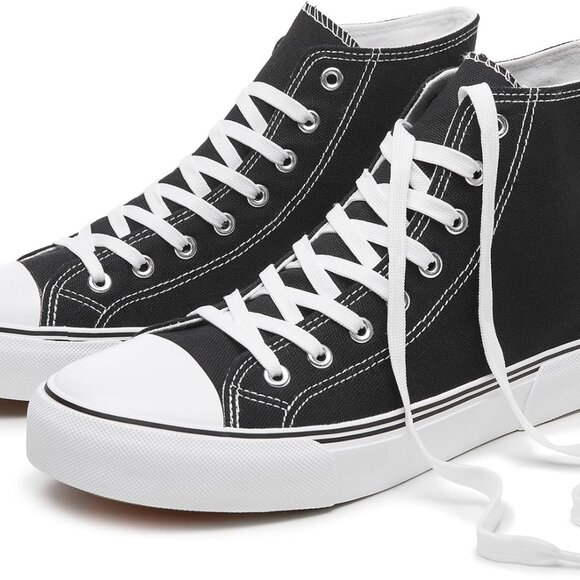 Shoes - High Top Canvas Sneakers Women Breathable Rubber Sole Lace Up Casual Shoes
